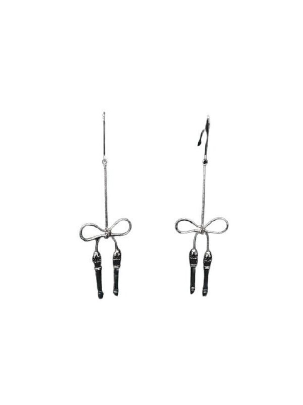 Dior Earrings Ribbon Motif Hook Silver Metal
